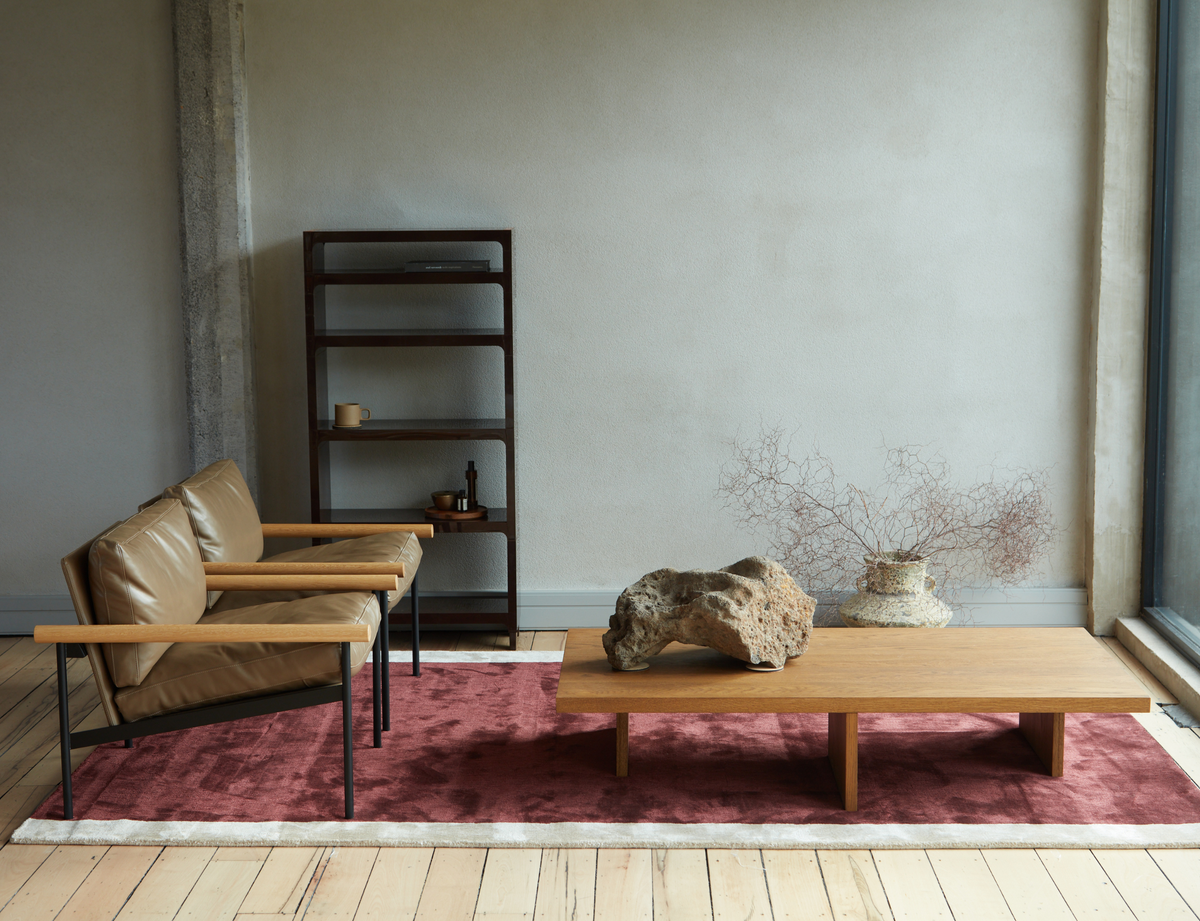 Bamboo Silk and Wool Stripe Rug Bordeaux & Chalk