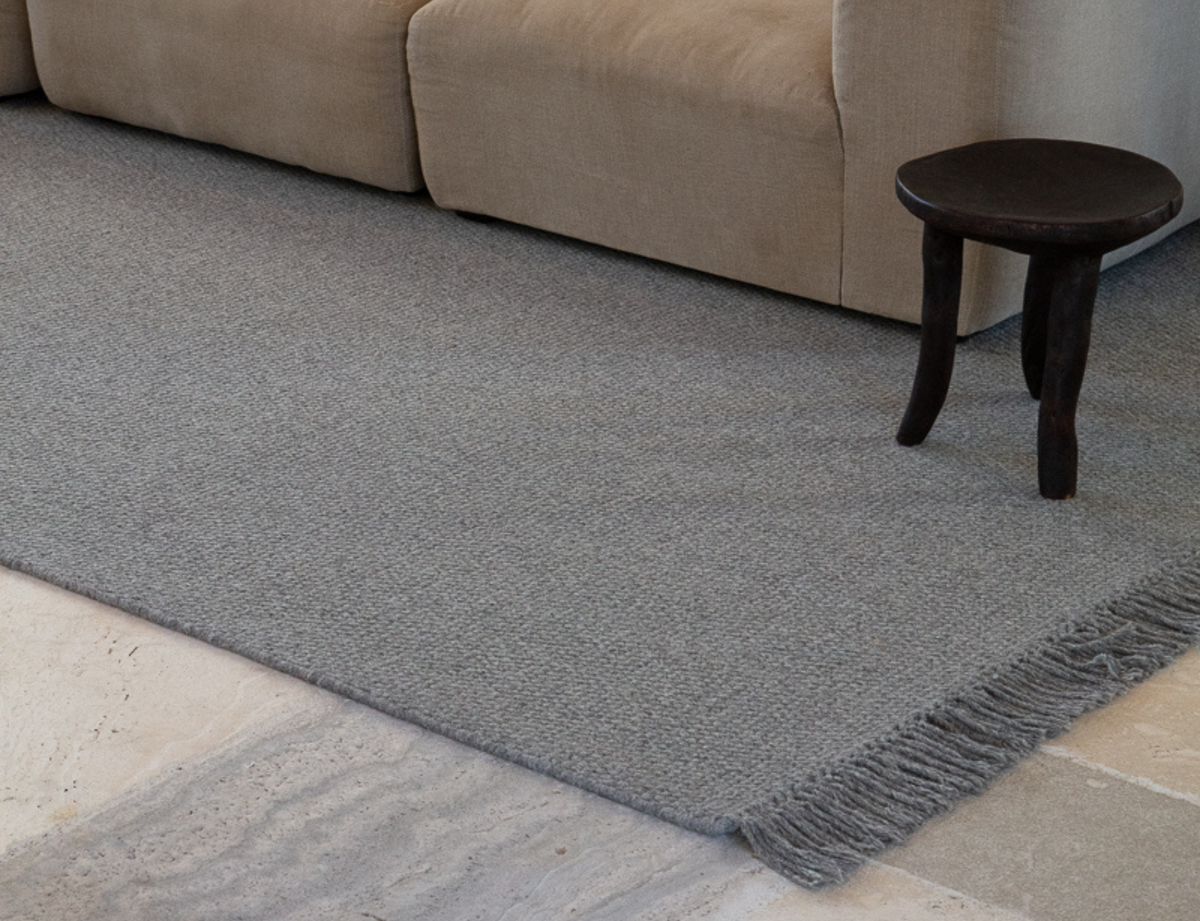 Basket Weave Wool with Tassel Rug Ash Grey