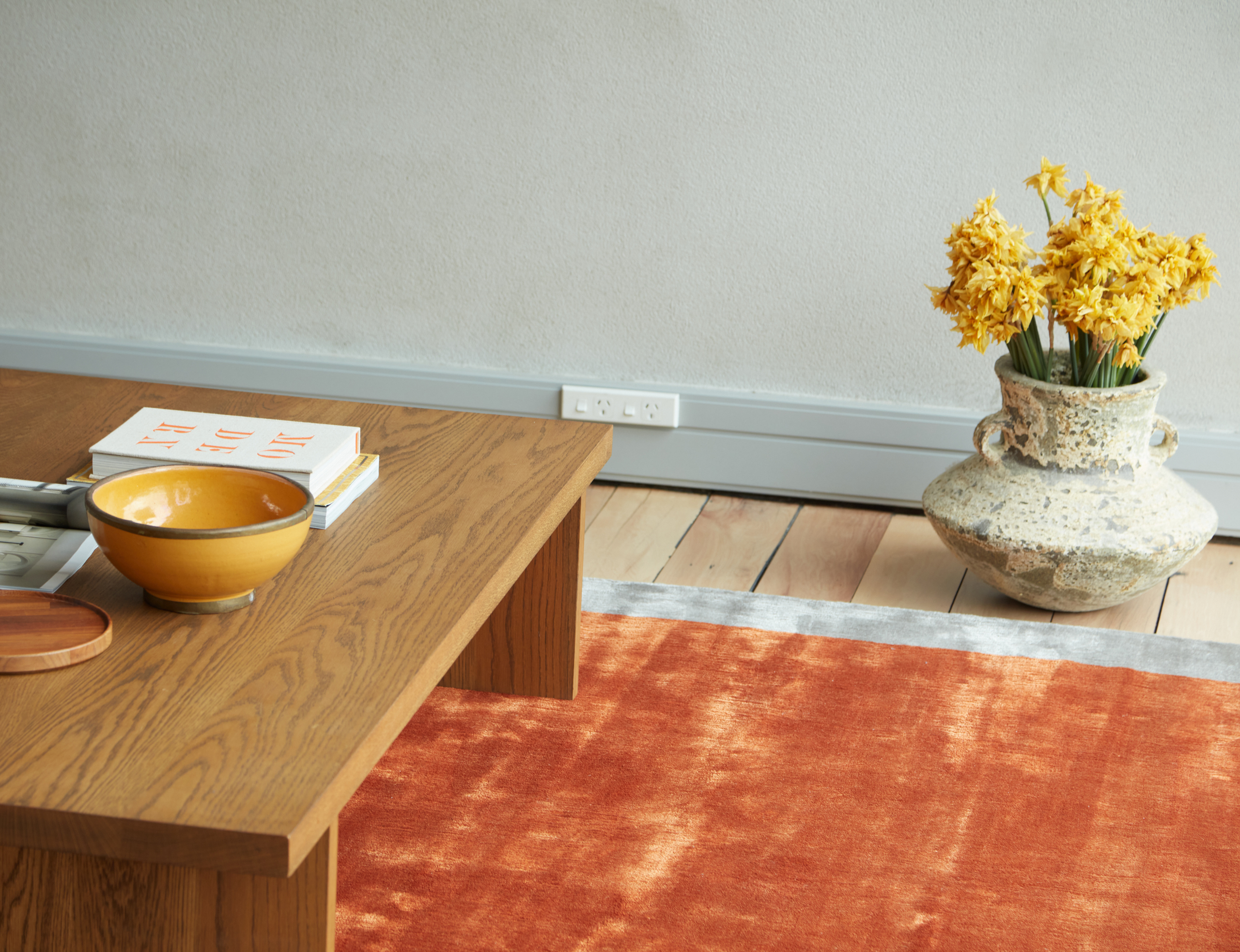 Bamboo Silk and Wool Stripe Rug Marigold & Fog Grey