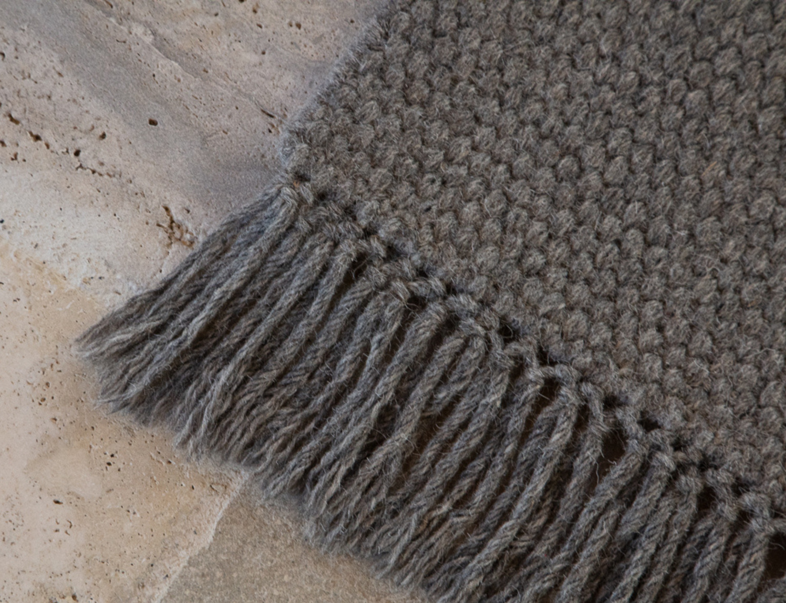 Basket Weave Wool with Tassel Rug Ash Grey