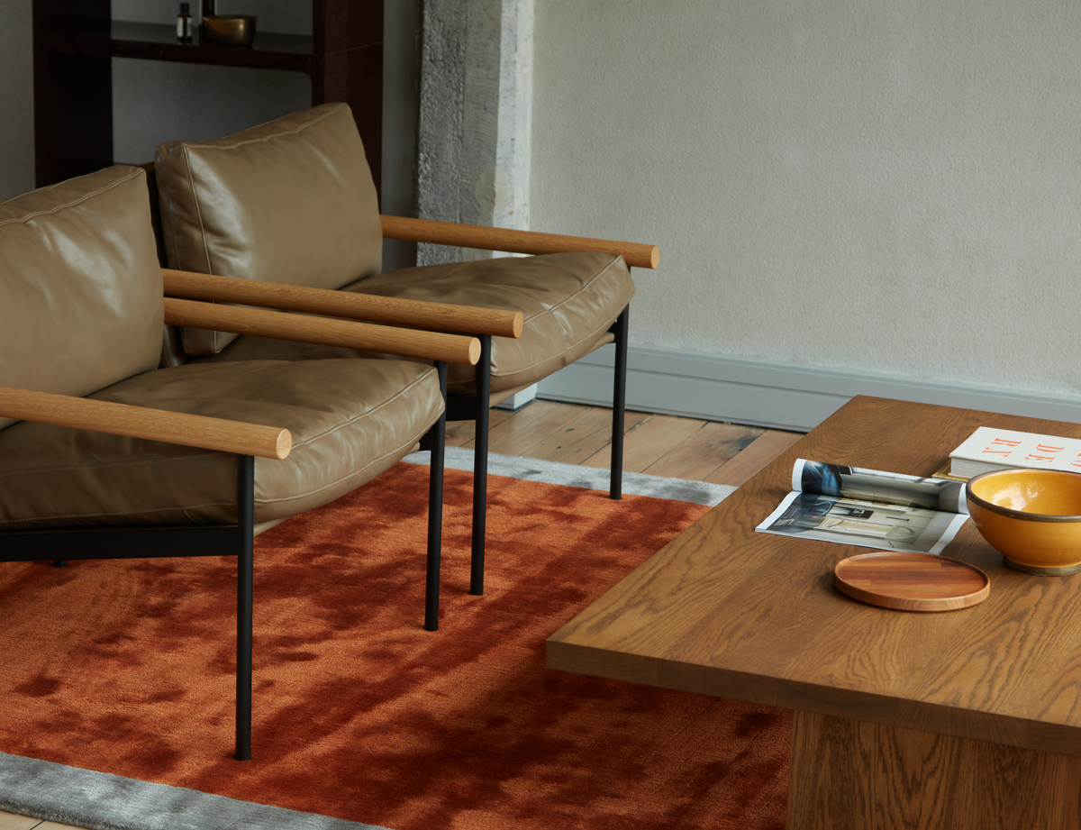 Bamboo Silk and Wool Stripe Rug Marigold & Fog Grey