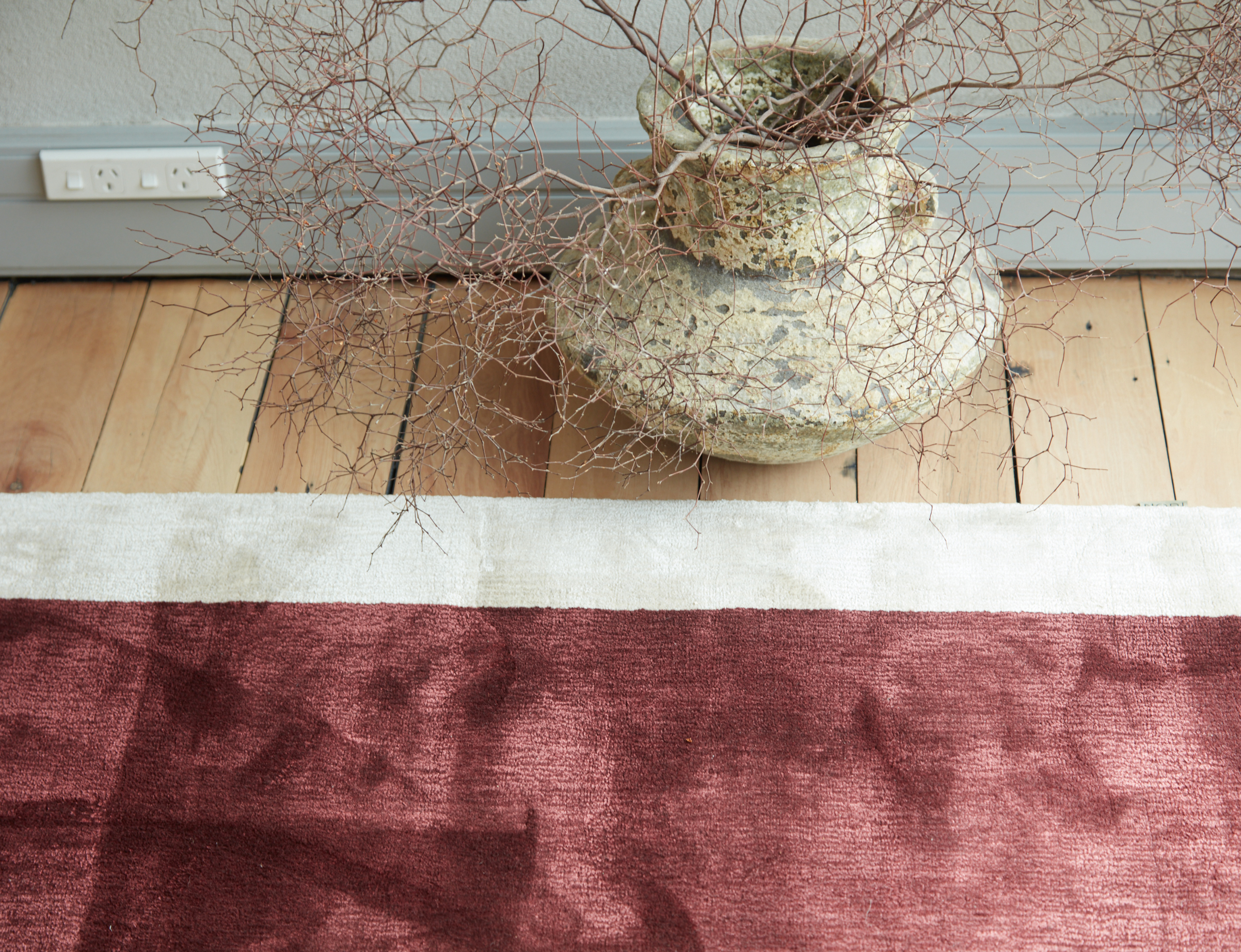 Bamboo Silk and Wool Stripe Rug Bordeaux & Chalk
