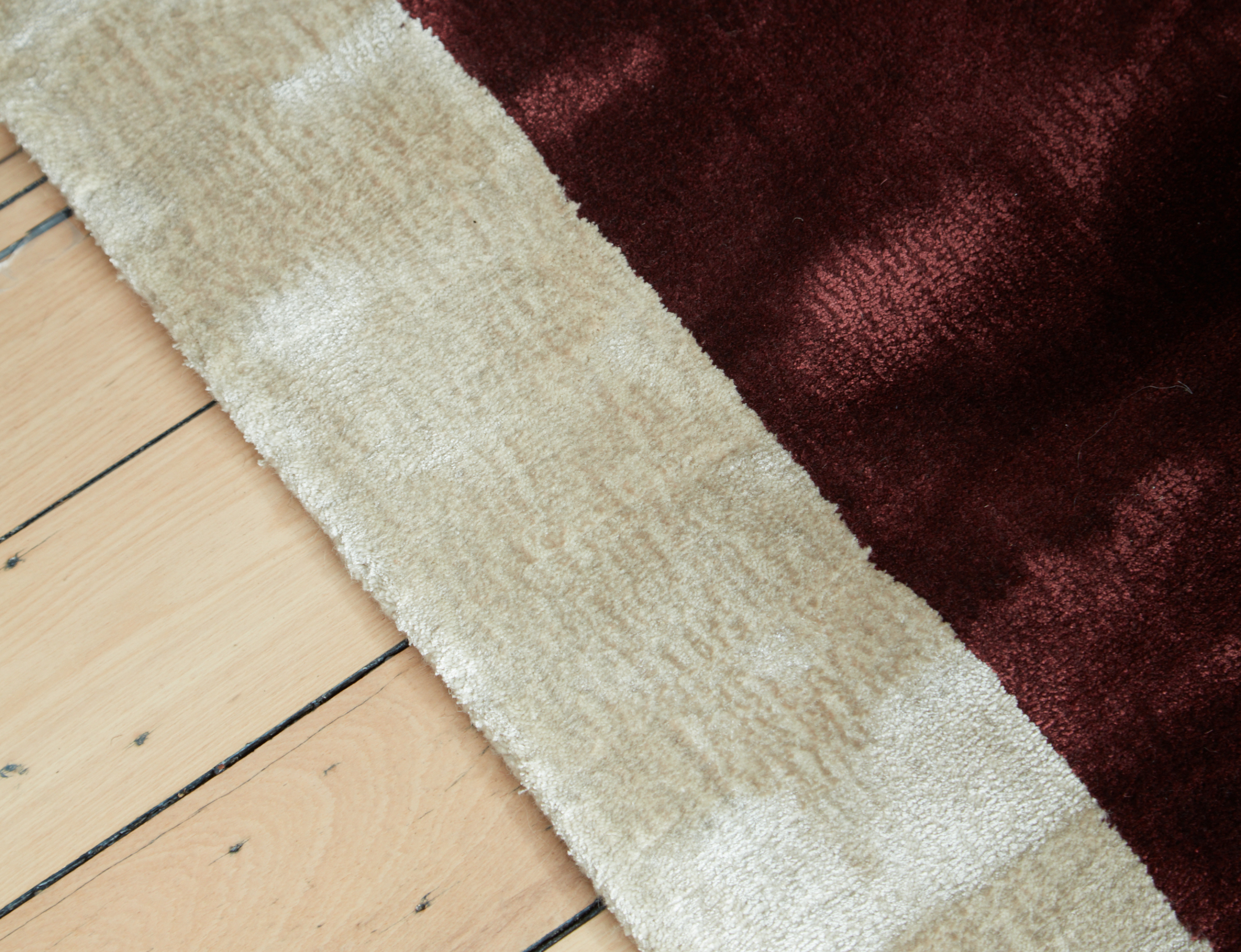 Bamboo Silk and Wool Stripe Rug Bordeaux & Chalk