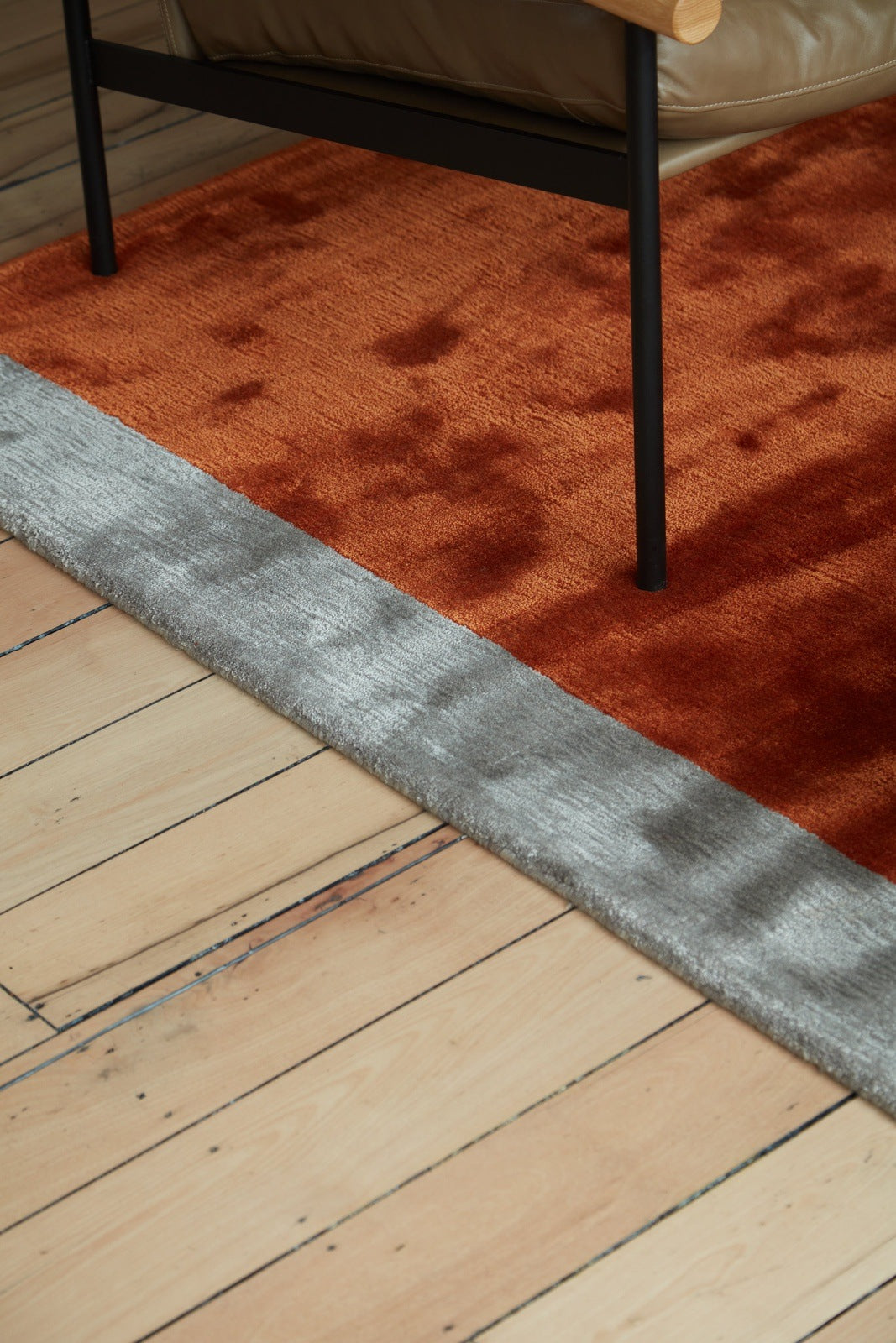 Bamboo Silk and Wool Blend Stripe Marigold / Fog Grey - NODI HANDMADE RUGS