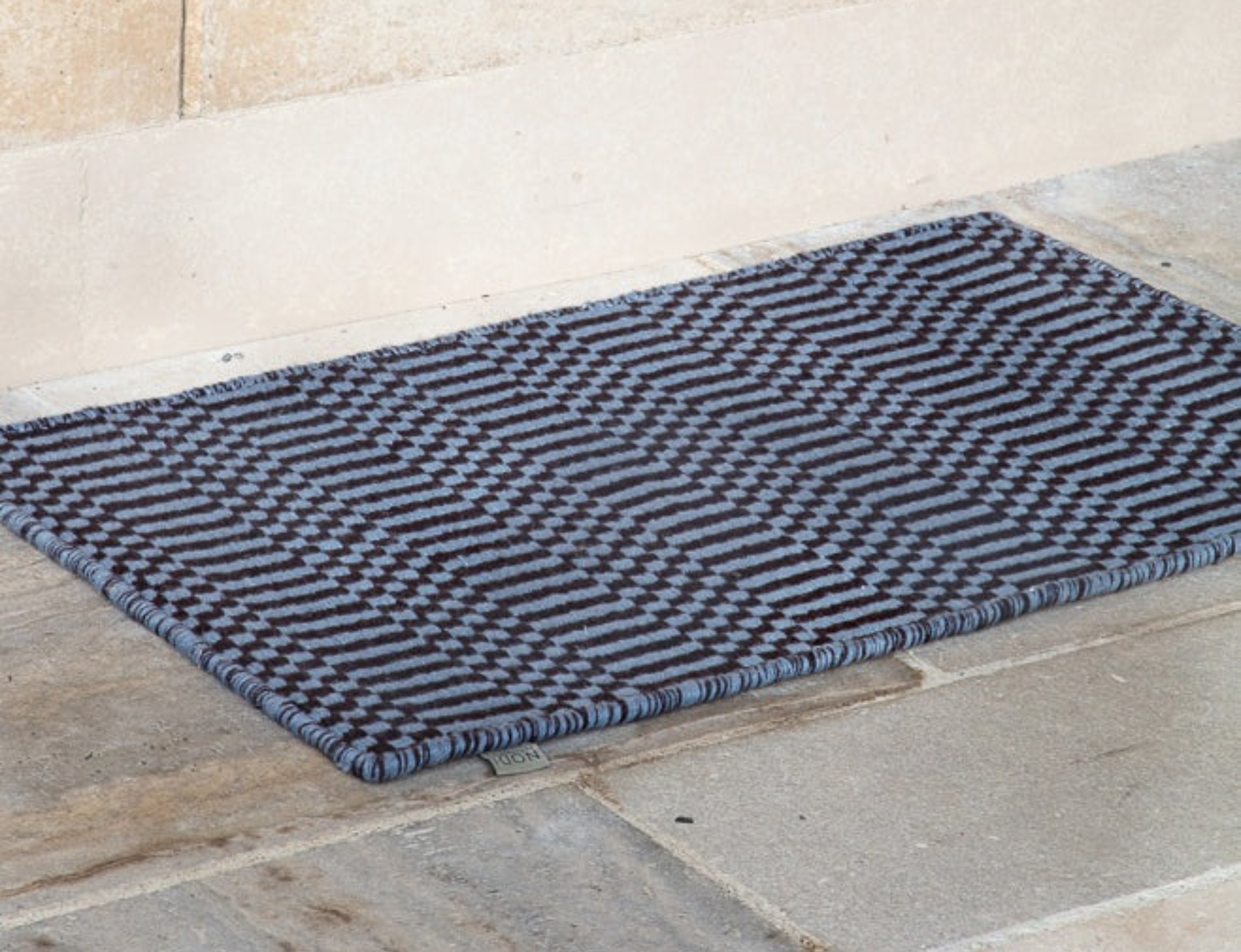 Unplugged Checkers Wool Entrance Mat Cornflower