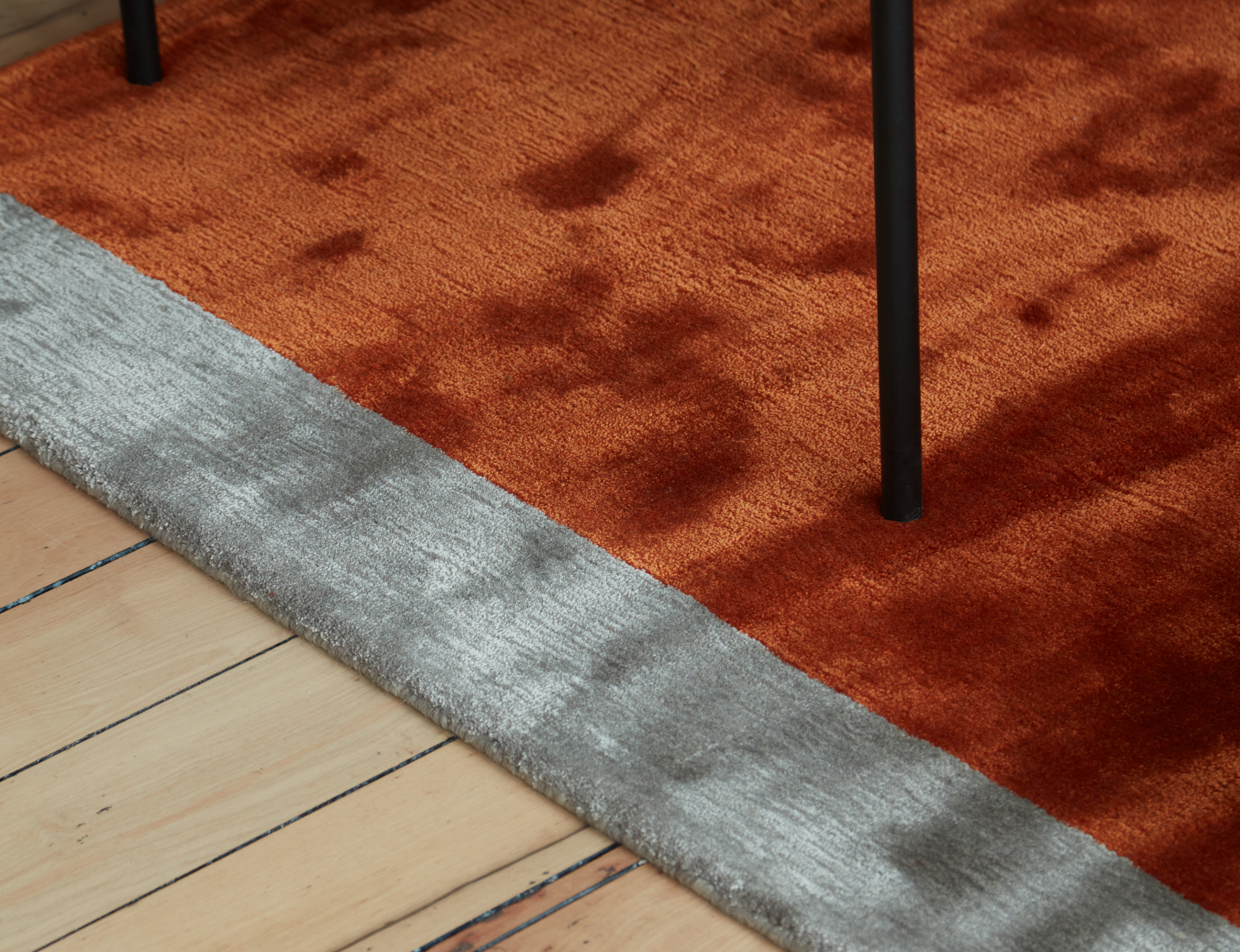 Bamboo Silk and Wool Stripe Rug Marigold & Fog Grey