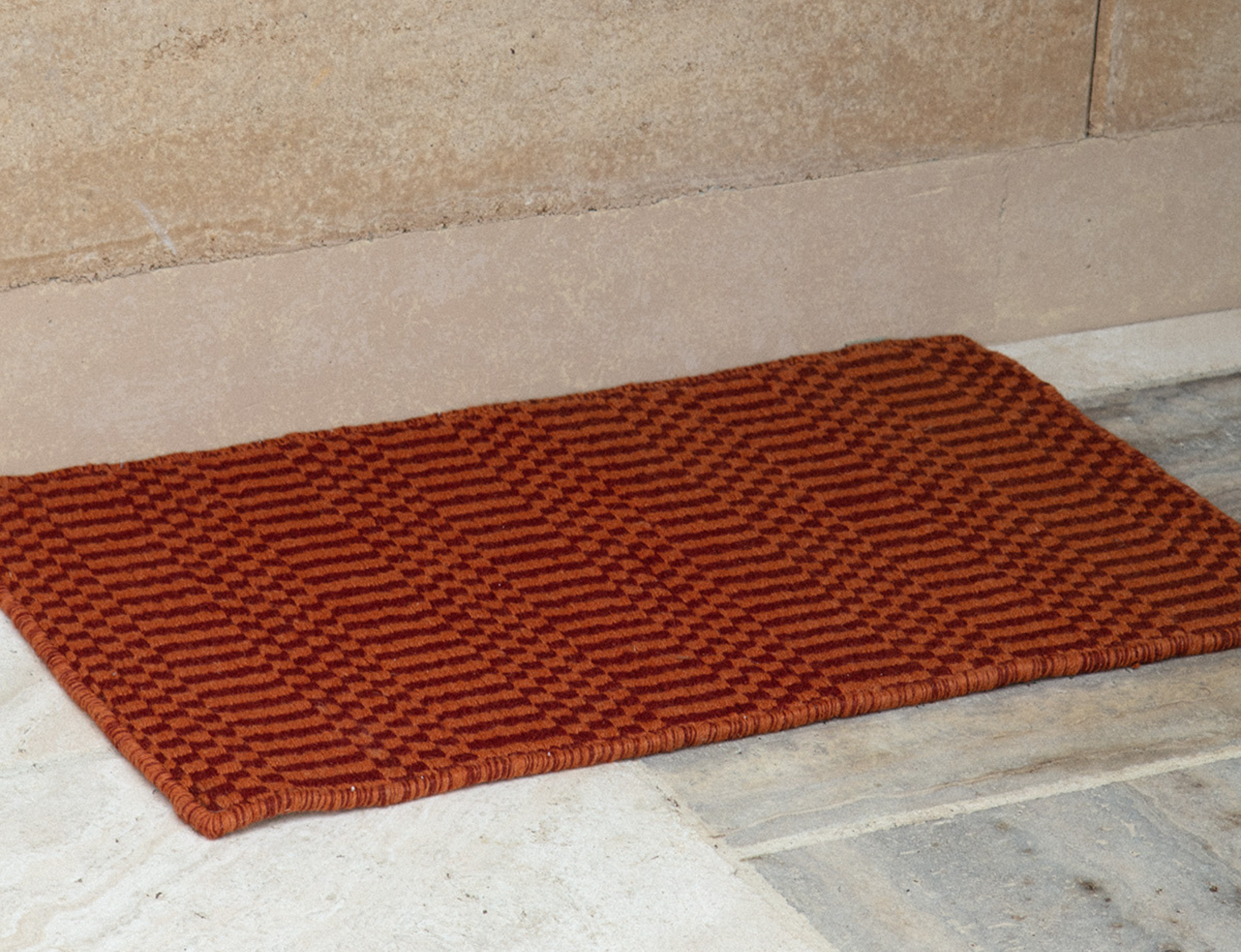 Unplugged Checkers Wool Entrance Mat Terracotta